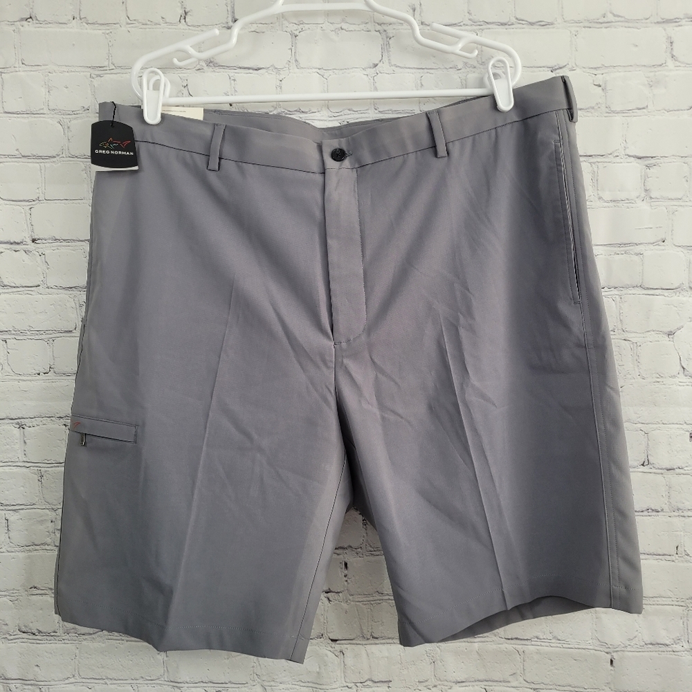 Greg Norman Collection Gray Performance Golf Flat Front Shorts